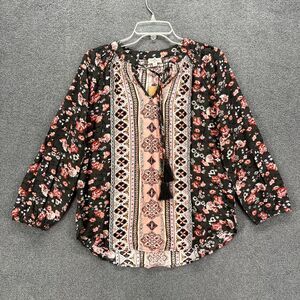 Mason & Belle Top Womens Small Brown Pink Caseey‎ Tassel Detail Peasant Blouse